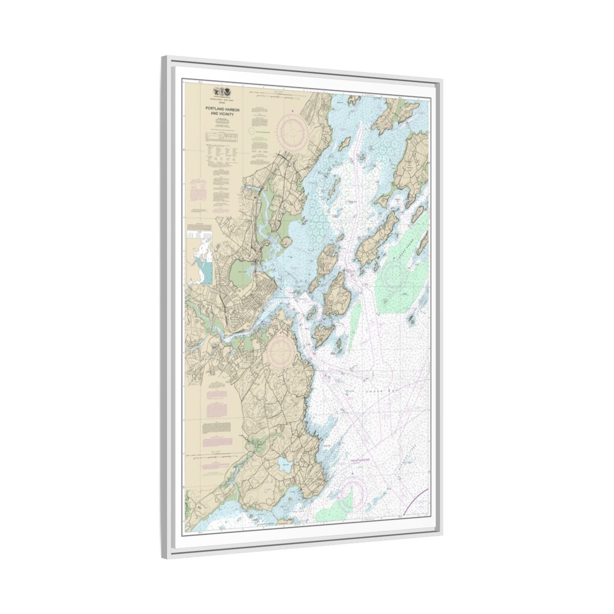 Chart 13292 Portland Harbor and Vicinity - NOAA Nautical Chart Floating Frame Canvas | 20" x 30" | 24" x 36" | 32" x 48" - White side