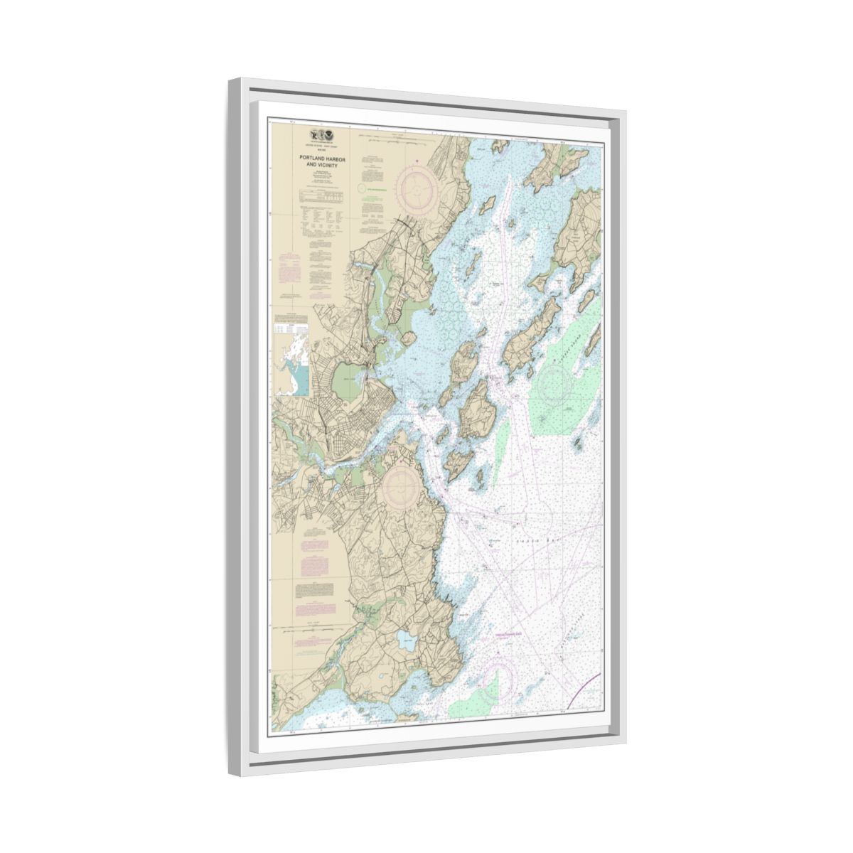Chart 13292 Portland Harbor and Vicinity - NOAA Nautical Chart Floating Frame Canvas | 20" x 30" | 24" x 36" | 32" x 48" - White side