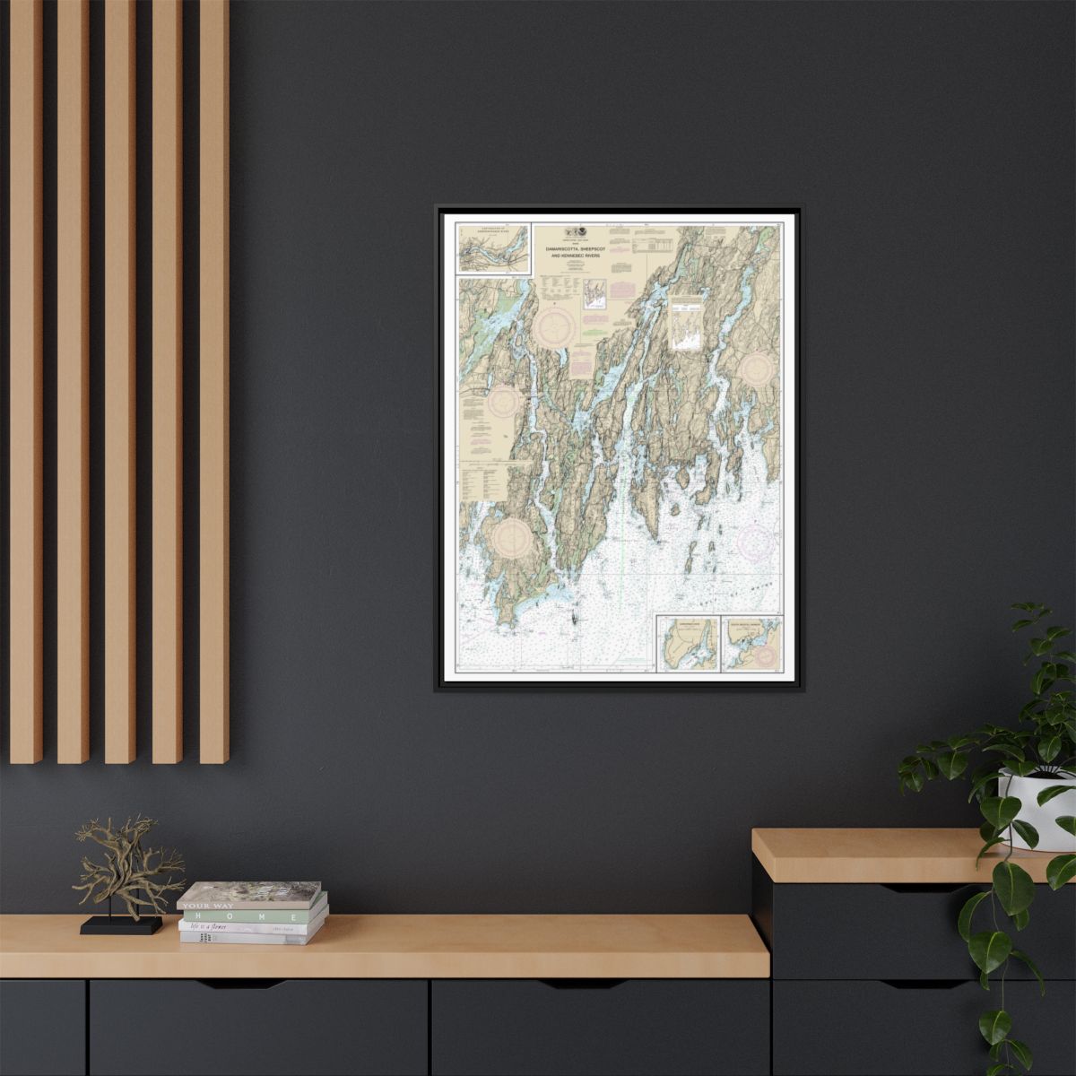 Chart 13293 Damariscotta, Sheepscot and Kennebec Rivers;South Bristol Harbor;Christmas Cove - NOAA Nautical Chart Floating Frame Canvas | 24" x 32" | 30" x 40" - Black context-2