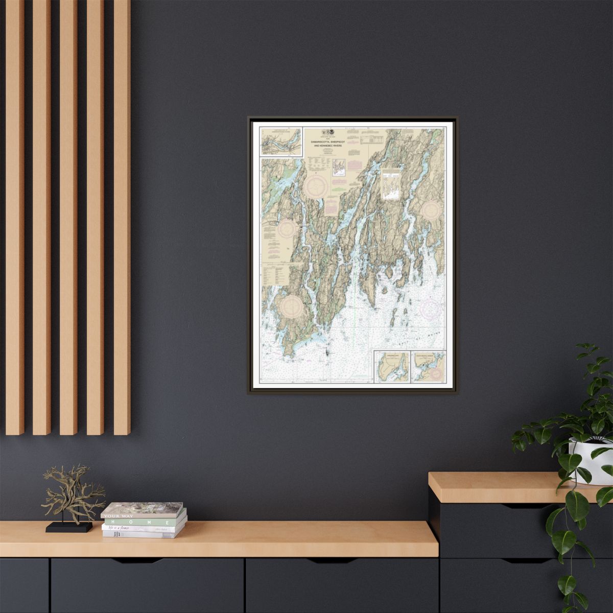 Chart 13293 Damariscotta, Sheepscot and Kennebec Rivers;South Bristol Harbor;Christmas Cove - NOAA Nautical Chart Floating Frame Canvas | 24" x 32" | 30" x 40" - Espresso context-2