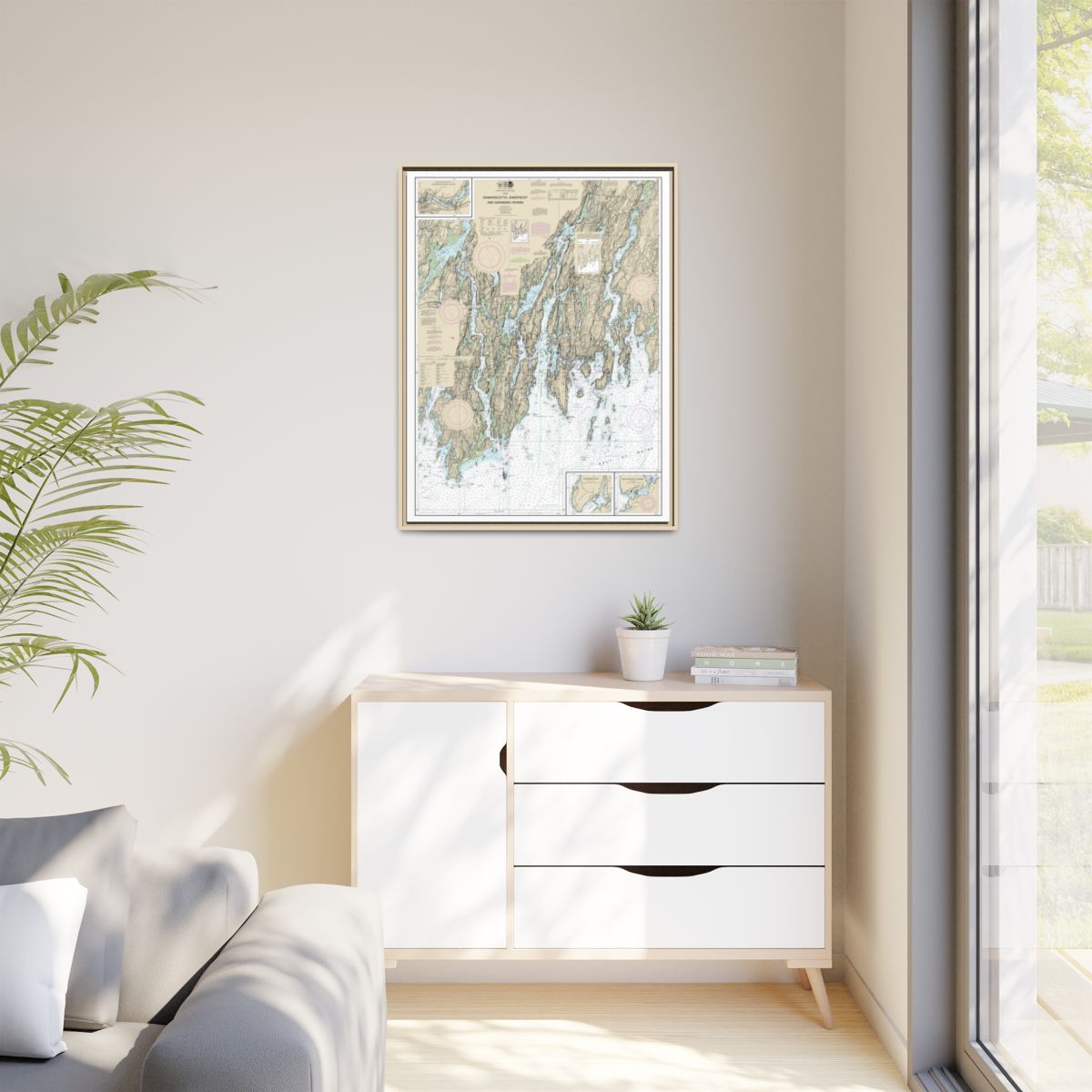 Chart 13293 Damariscotta, Sheepscot and Kennebec Rivers;South Bristol Harbor;Christmas Cove - NOAA Nautical Chart Floating Frame Canvas | 24" x 32" | 30" x 40" - Natural context-1