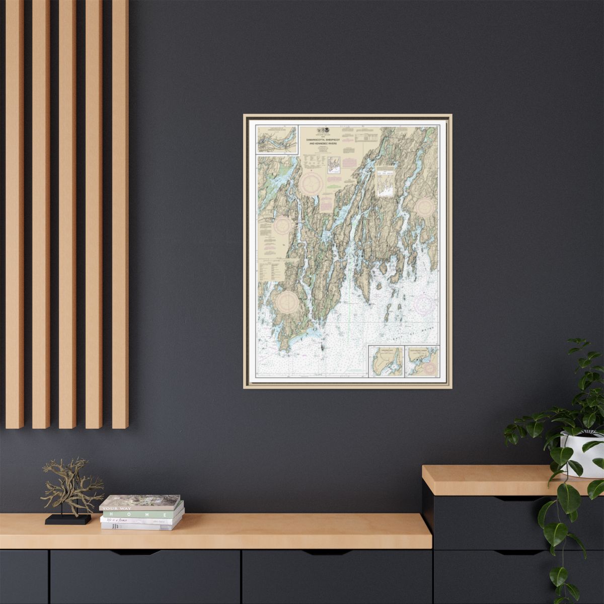 Chart 13293 Damariscotta, Sheepscot and Kennebec Rivers;South Bristol Harbor;Christmas Cove - NOAA Nautical Chart Floating Frame Canvas | 24" x 32" | 30" x 40" - Natural context-2