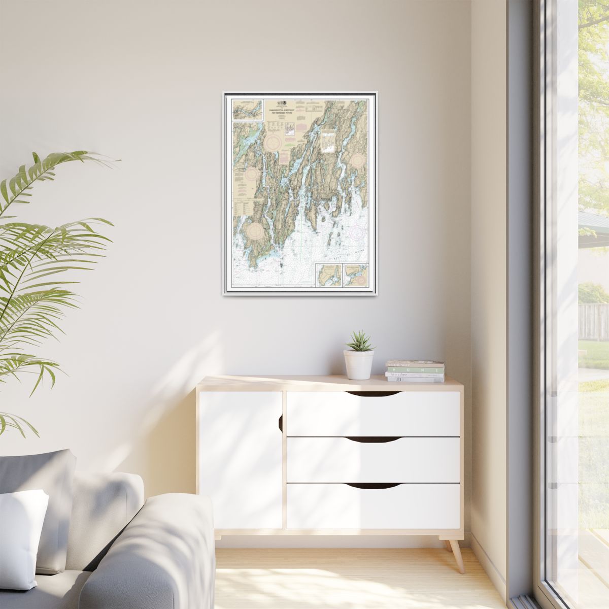 Chart 13293 Damariscotta, Sheepscot and Kennebec Rivers;South Bristol Harbor;Christmas Cove - NOAA Nautical Chart Floating Frame Canvas | 24" x 32" | 30" x 40" - White context-1