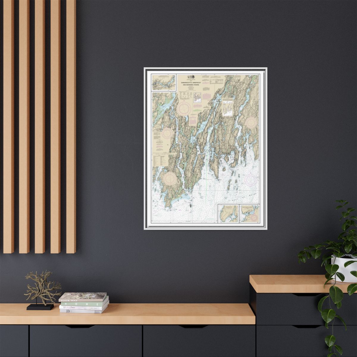 Chart 13293 Damariscotta, Sheepscot and Kennebec Rivers;South Bristol Harbor;Christmas Cove - NOAA Nautical Chart Floating Frame Canvas | 24" x 32" | 30" x 40" - White context-2