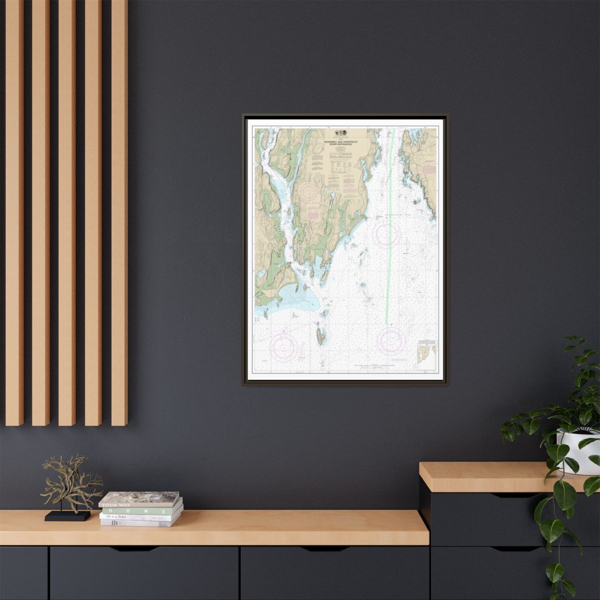 Chart 13295 Kennebec and Sheepscot River Entrances - NOAA Nautical Chart Floating Frame Canvas | 24" x 32" | 30" x 40" - Espresso context-2
