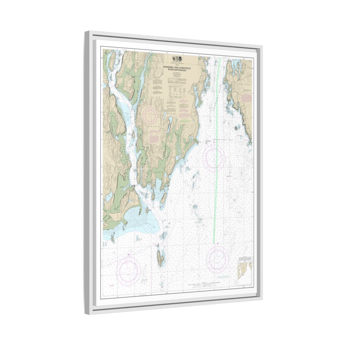 Chart 13295 Kennebec and Sheepscot River Entrances - NOAA Nautical Chart Floating Frame Canvas | 24" x 32" | 30" x 40" - White side