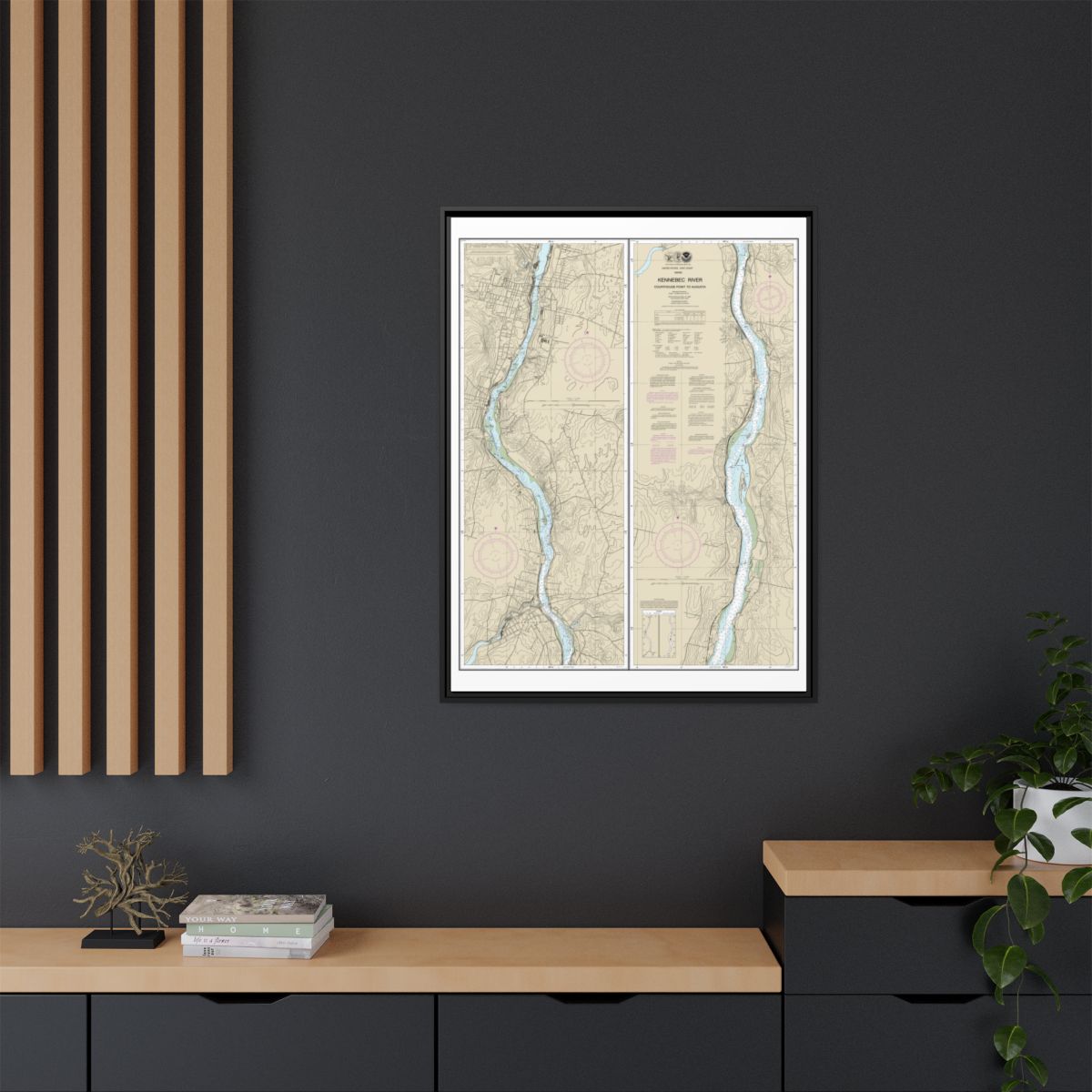 Chart 13297 Kennebec River Courthouse Point to Augusta - NOAA Nautical Chart Floating Frame Canvas | 24" x 32" | 30" x 40" - Black context-2