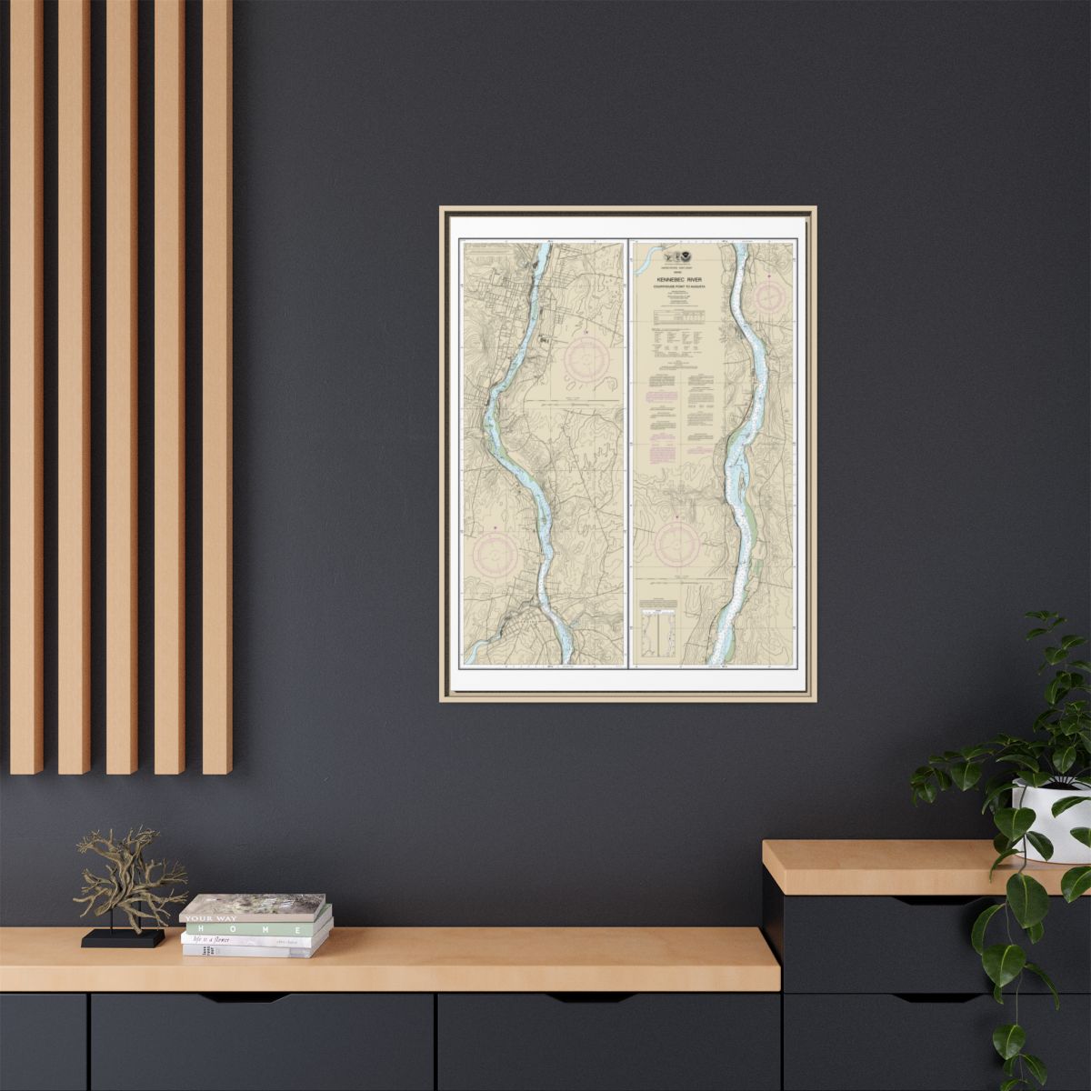 Chart 13297 Kennebec River Courthouse Point to Augusta - NOAA Nautical Chart Floating Frame Canvas | 24" x 32" | 30" x 40" - Natural context-2
