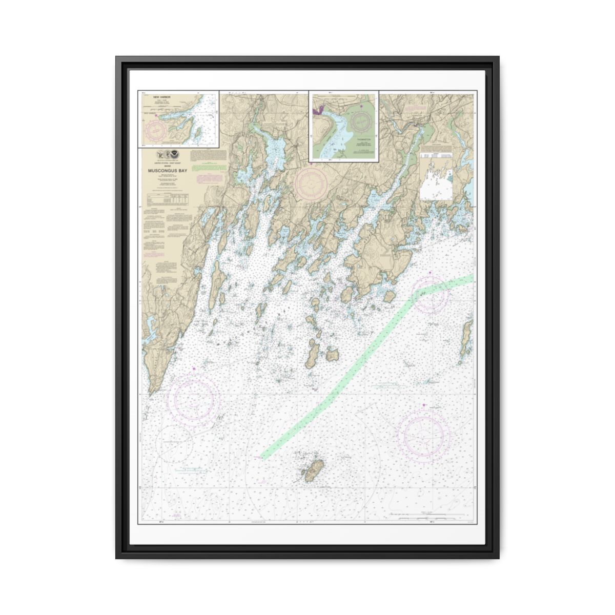 Chart 13301 Muscongus Bay;New Harbor;Thomaston - NOAA Nautical Chart Floating Frame Canvas | 24" x 32" | 30" x 40" - Black front