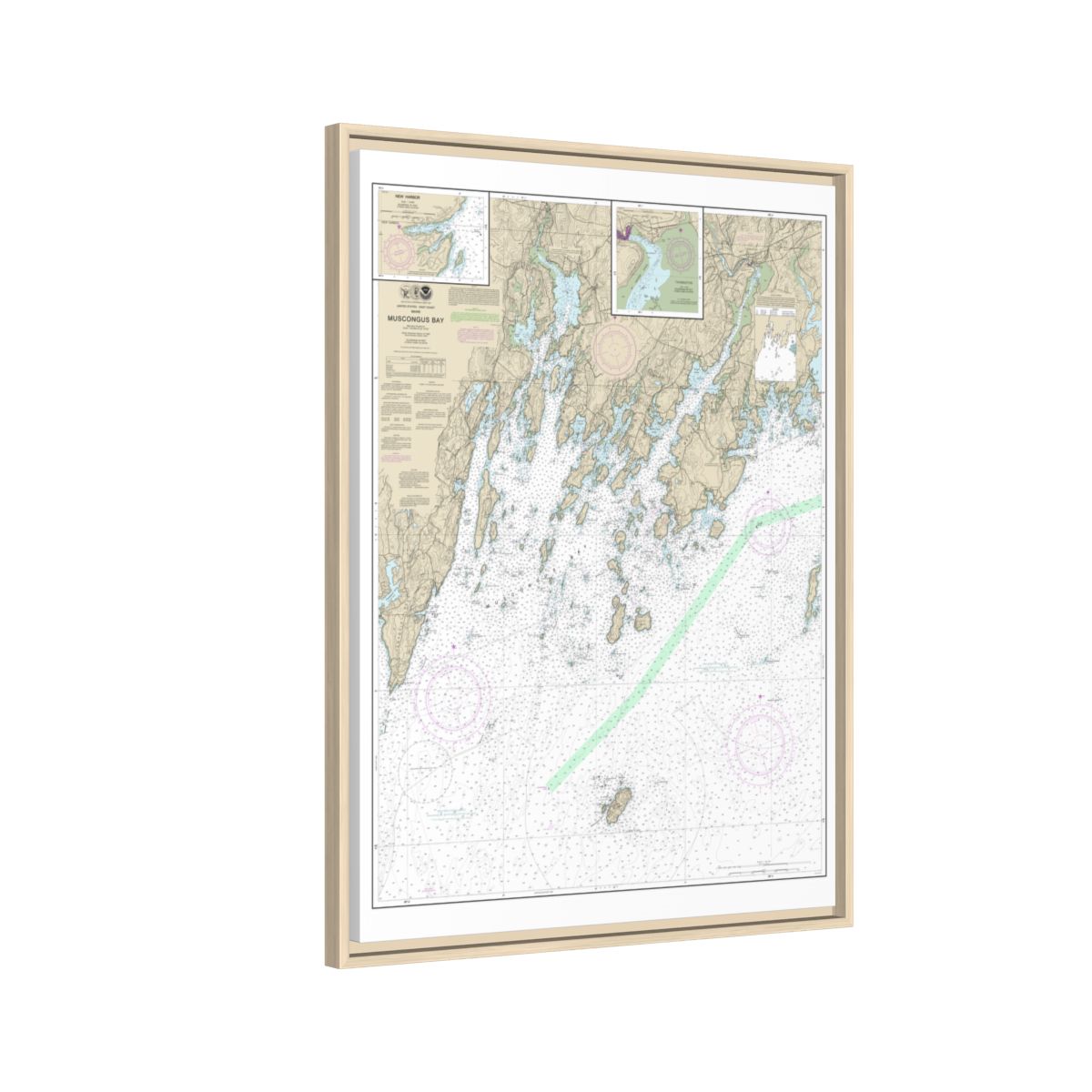 Chart 13301 Muscongus Bay;New Harbor;Thomaston - NOAA Nautical Chart Floating Frame Canvas | 24" x 32" | 30" x 40" - Natural side