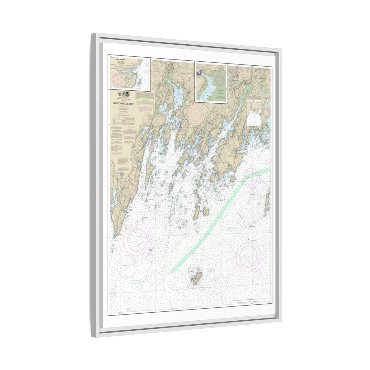 Chart 13301 Muscongus Bay;New Harbor;Thomaston - NOAA Nautical Chart Floating Frame Canvas | 24" x 32" | 30" x 40" - White side