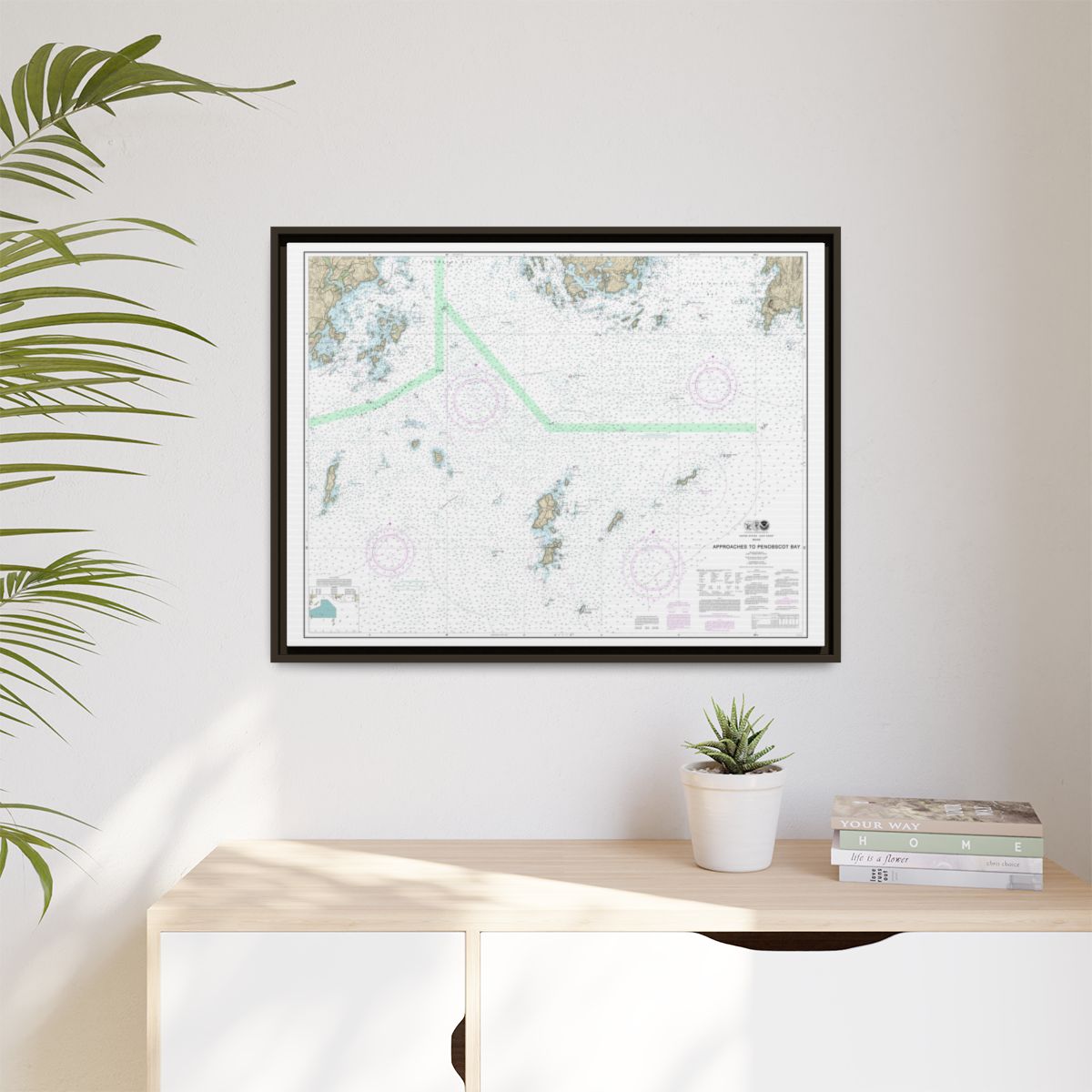 Chart 13303 Approaches to Penobscot Bay - NOAA Nautical Chart Floating Frame Canvas | 32" x 24" | 40" x 30" - Espresso context-1
