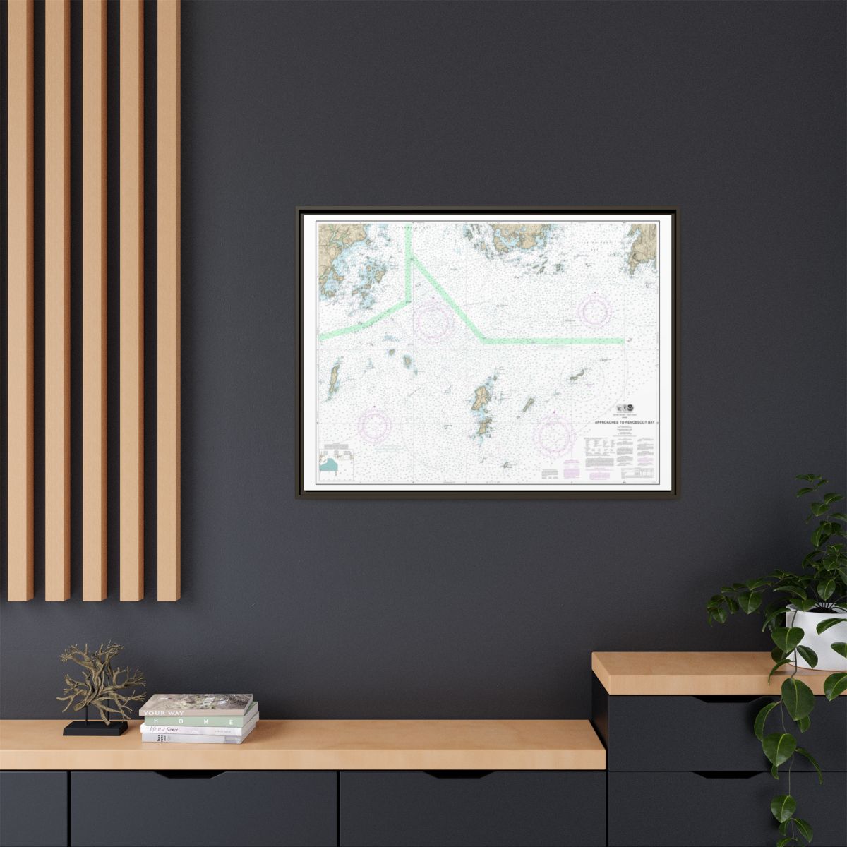 Chart 13303 Approaches to Penobscot Bay - NOAA Nautical Chart Floating Frame Canvas | 32" x 24" | 40" x 30" - Espresso context-2