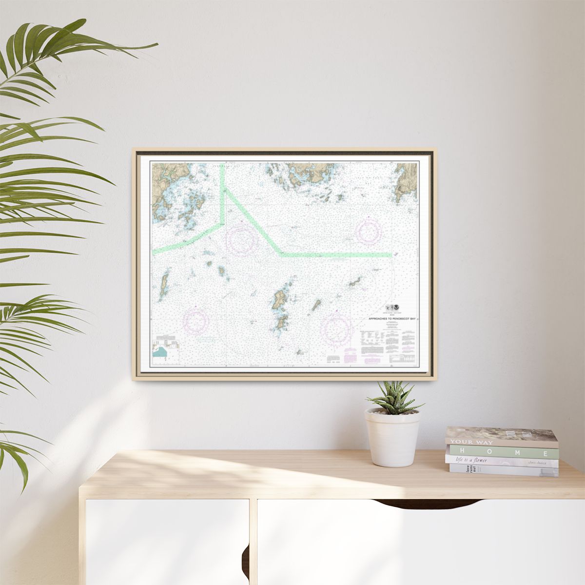 Chart 13303 Approaches to Penobscot Bay - NOAA Nautical Chart Floating Frame Canvas | 32" x 24" | 40" x 30" - Natural context-1