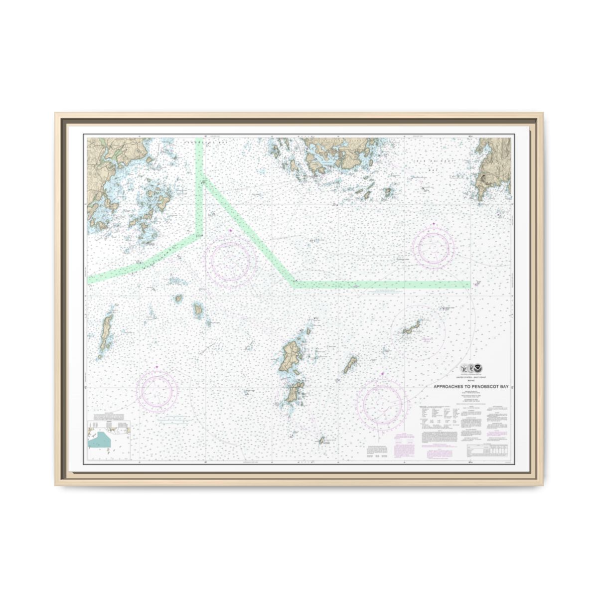 Chart 13303 Approaches to Penobscot Bay - NOAA Nautical Chart Floating Frame Canvas | 32" x 24" | 40" x 30" - Natural front