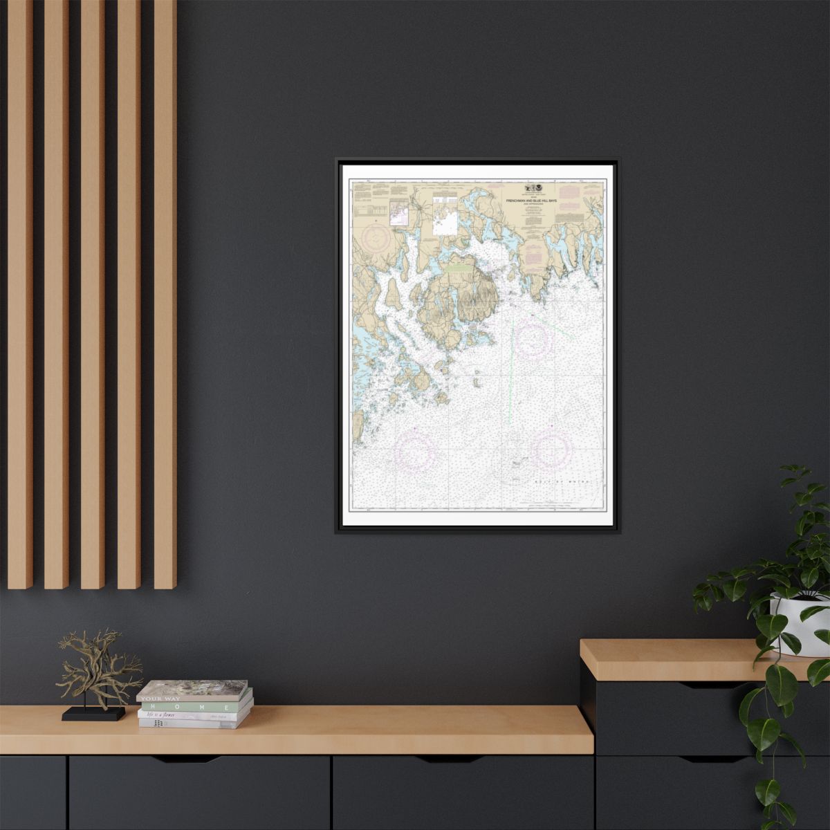 Chart 13312 Frenchman and Blue Hill Bays and Approaches - NOAA Nautical Chart Floating Frame Canvas | 24" x 32" | 30" x 40" - Black context-2