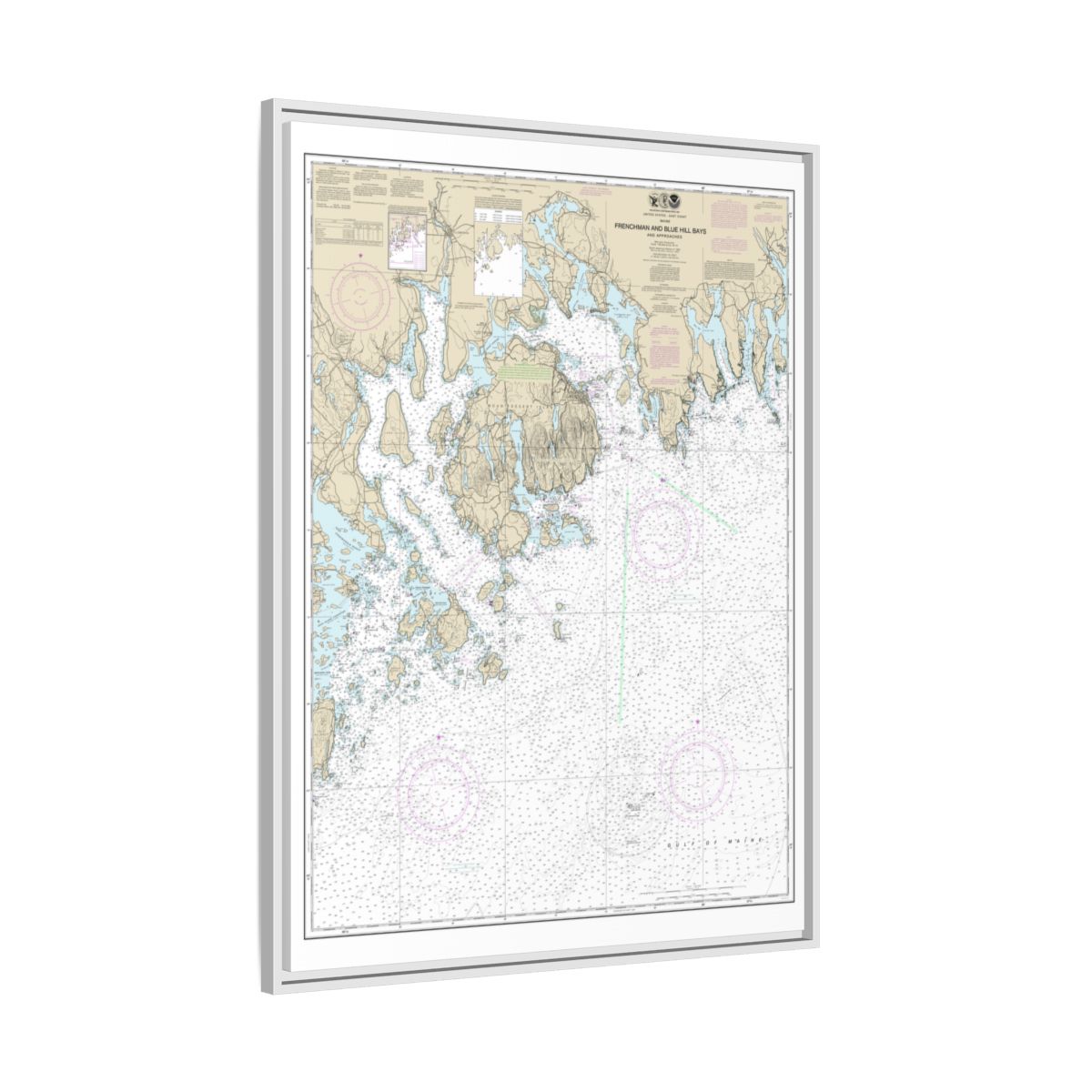 Chart 13312 Frenchman and Blue Hill Bays and Approaches - NOAA Nautical Chart Floating Frame Canvas | 24" x 32" | 30" x 40" - White side