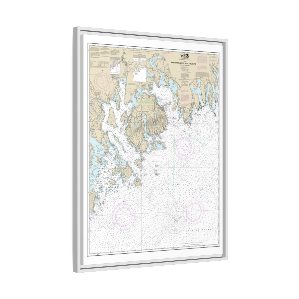 Chart 13312 Frenchman and Blue Hill Bays and Approaches - NOAA Nautical Chart Floating Frame Canvas | 24" x 32" | 30" x 40" - White side