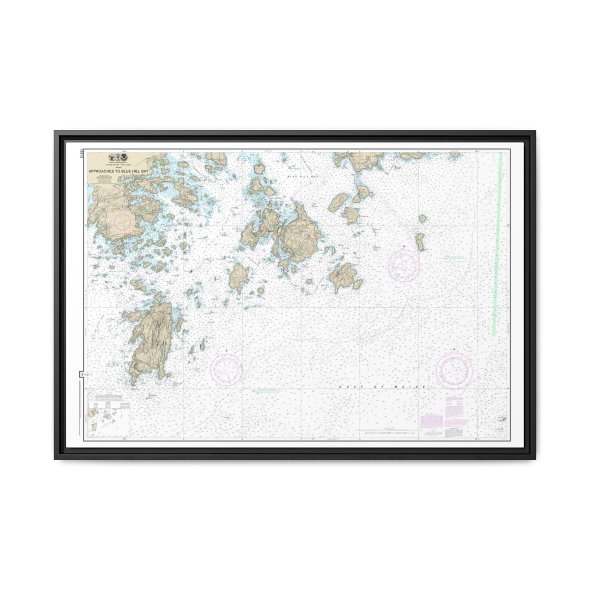 Chart 13313 Approaches to Blue Hill Bay - NOAA Nautical Chart Floating Frame Canvas | 30" x 20" | 36" x 24" | 48" x 32" - Black front