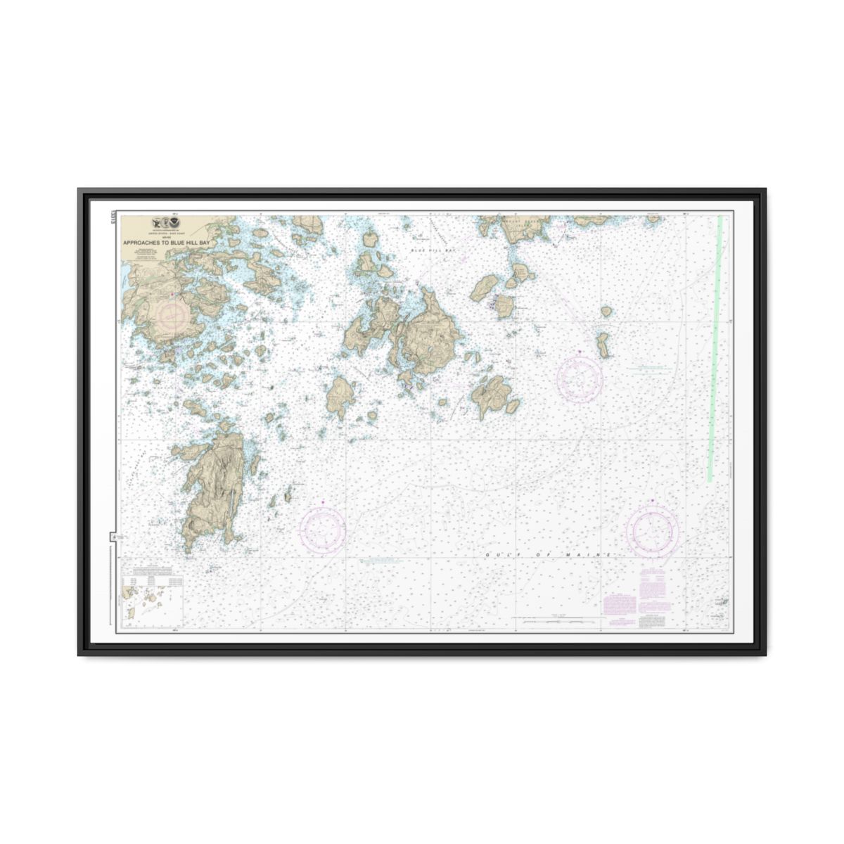 Chart 13313 Approaches to Blue Hill Bay - NOAA Nautical Chart Floating Frame Canvas | 30" x 20" | 36" x 24" | 48" x 32" - Black front