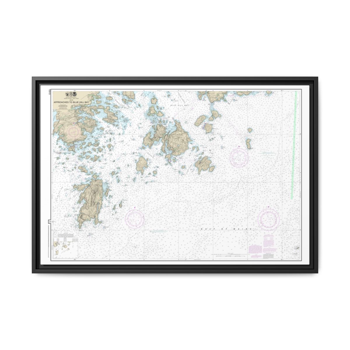 Chart 13313 Approaches to Blue Hill Bay - NOAA Nautical Chart Floating Frame Canvas | 30" x 20" | 36" x 24" | 48" x 32" - Black front