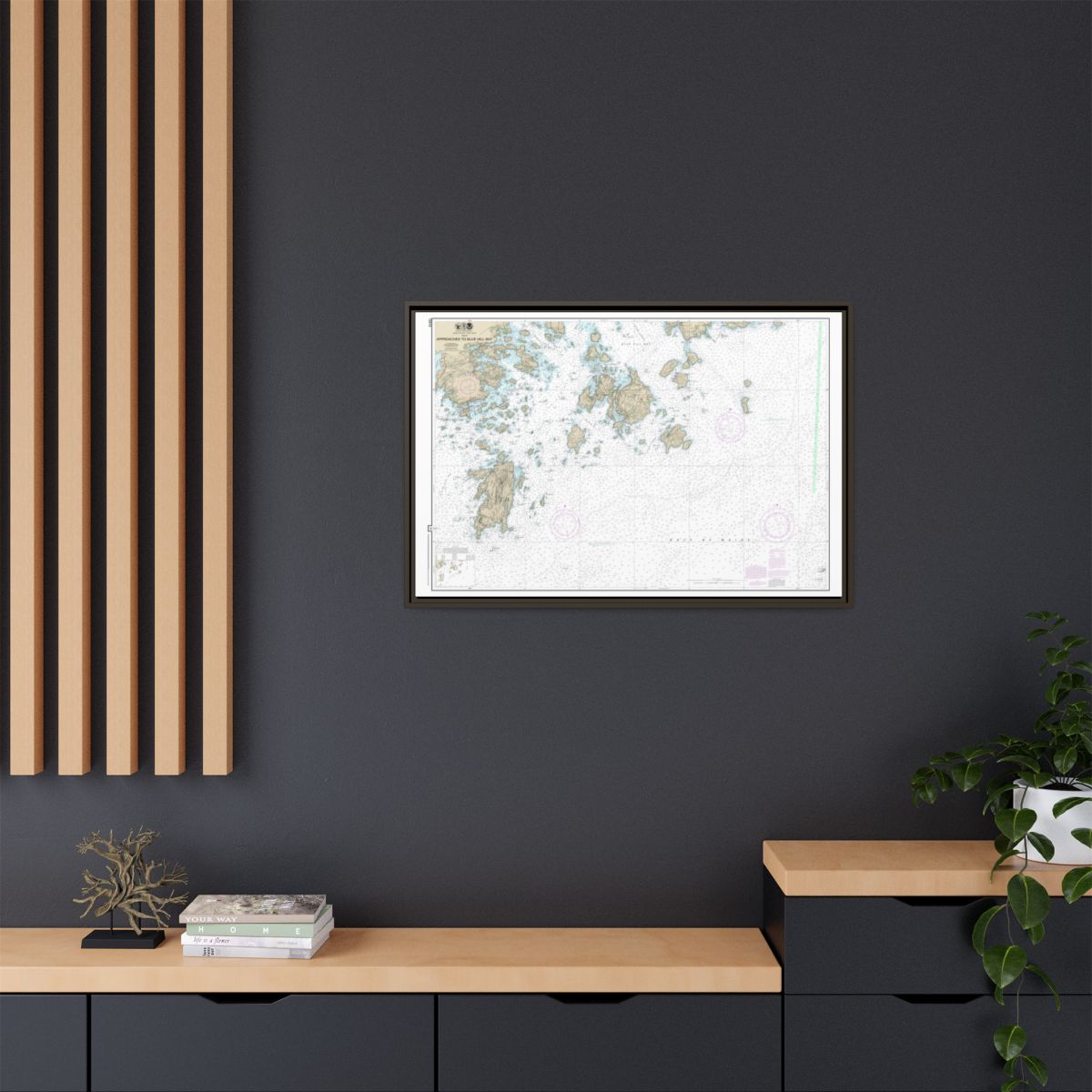 Chart 13313 Approaches to Blue Hill Bay - NOAA Nautical Chart Floating Frame Canvas | 30" x 20" | 36" x 24" | 48" x 32" - Espresso context-2