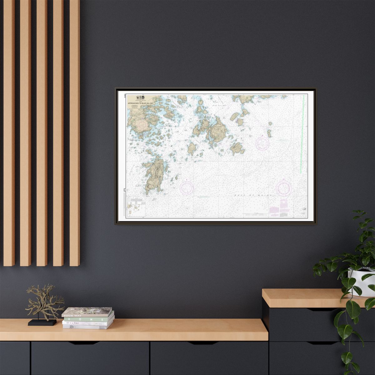 Chart 13313 Approaches to Blue Hill Bay - NOAA Nautical Chart Floating Frame Canvas | 30" x 20" | 36" x 24" | 48" x 32" - Espresso context-2