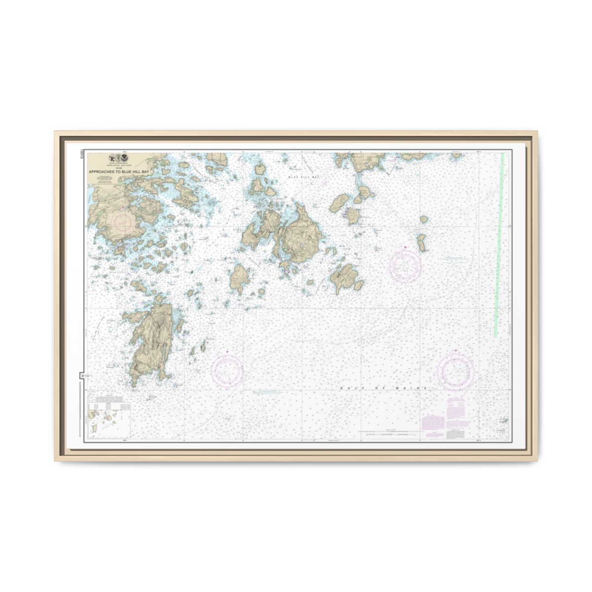 Chart 13313 Approaches to Blue Hill Bay - NOAA Nautical Chart Floating Frame Canvas | 30" x 20" | 36" x 24" | 48" x 32" - Natural front