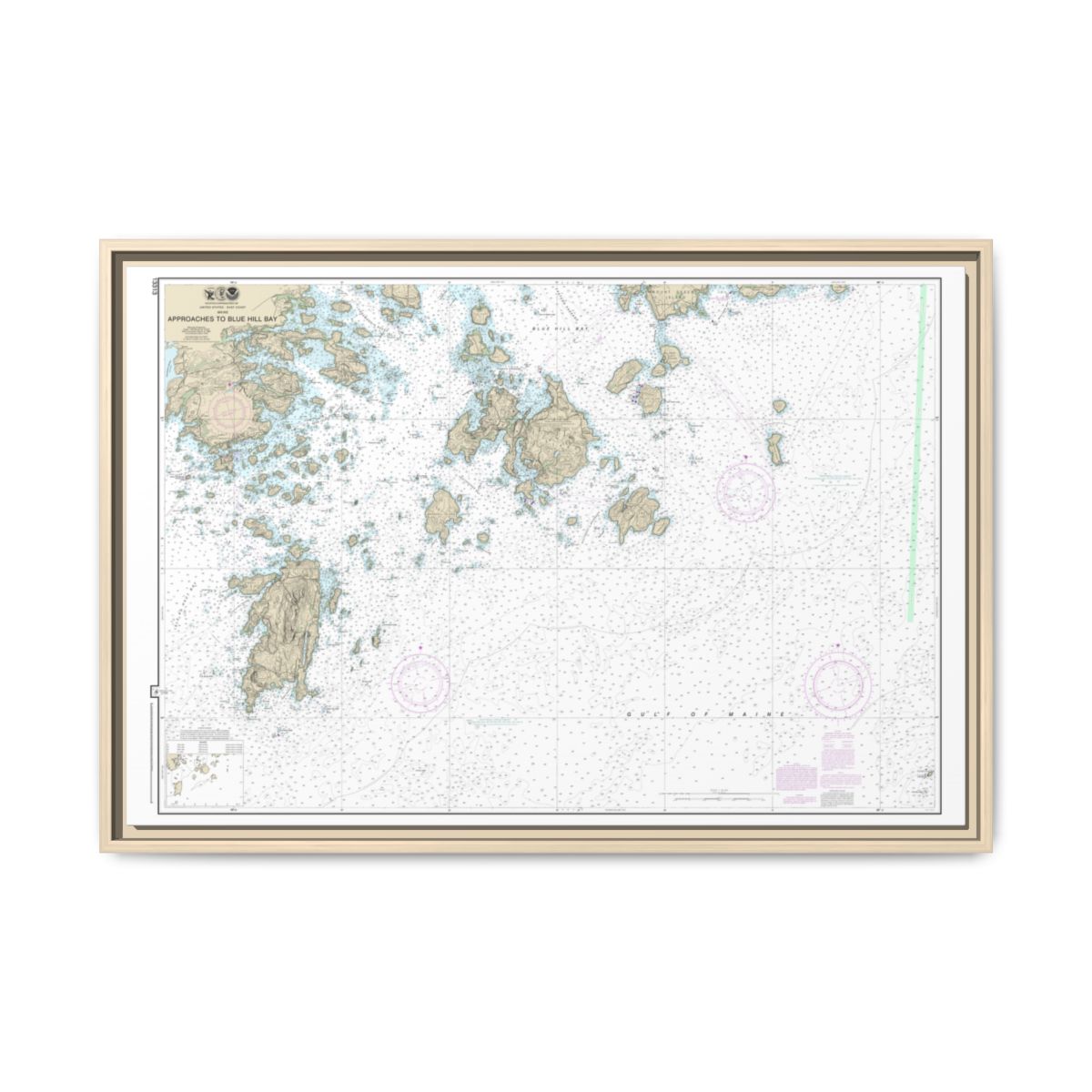 Chart 13313 Approaches to Blue Hill Bay - NOAA Nautical Chart Floating Frame Canvas | 30" x 20" | 36" x 24" | 48" x 32" - Natural front