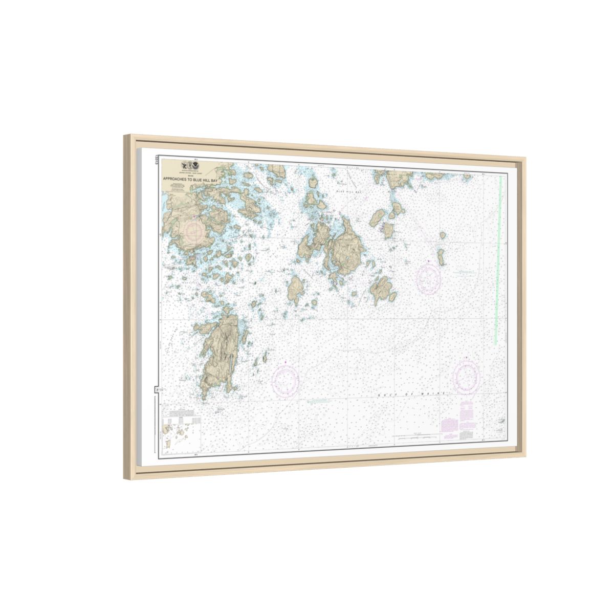 Chart 13313 Approaches to Blue Hill Bay - NOAA Nautical Chart Floating Frame Canvas | 30" x 20" | 36" x 24" | 48" x 32" - Natural side
