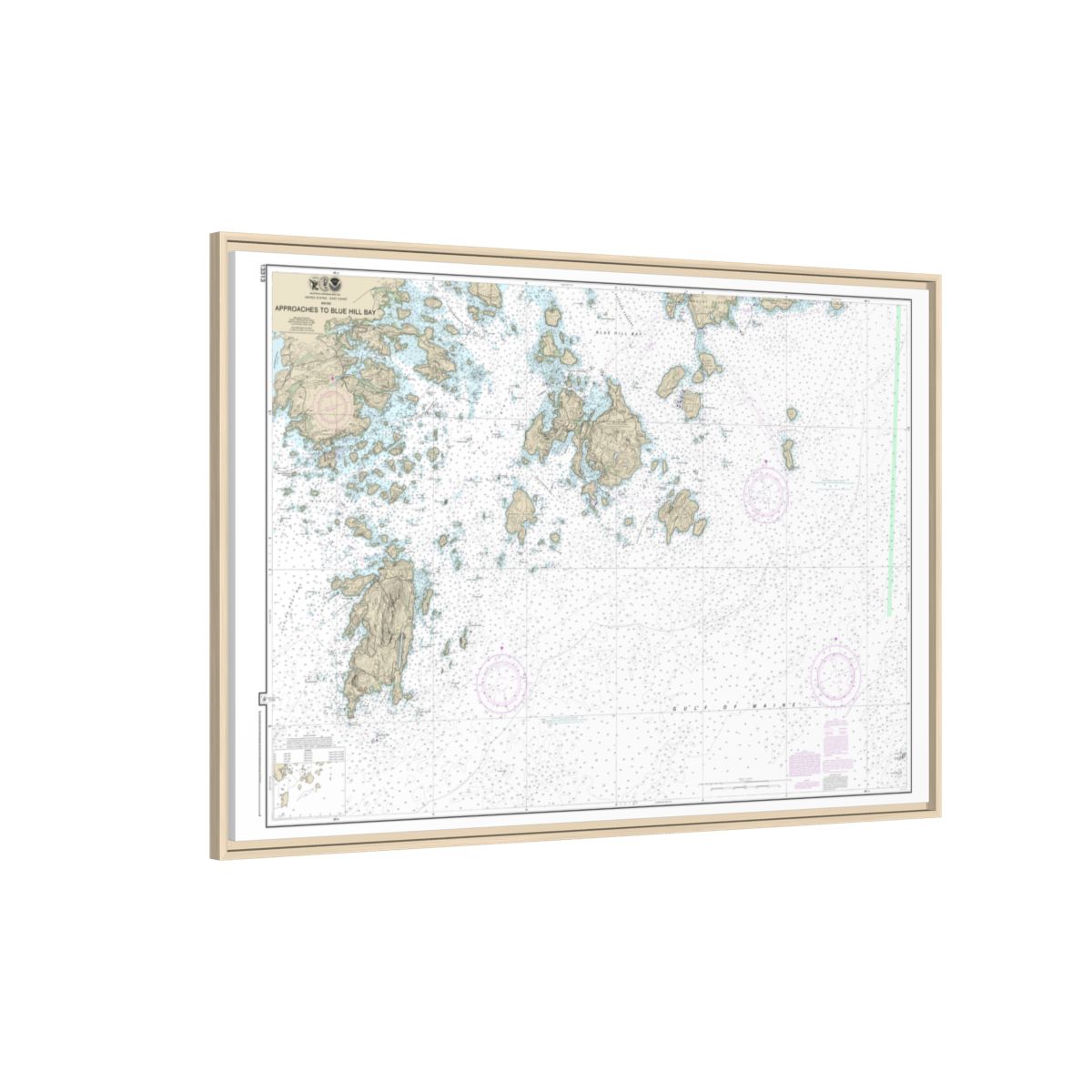 Chart 13313 Approaches to Blue Hill Bay - NOAA Nautical Chart Floating Frame Canvas | 30" x 20" | 36" x 24" | 48" x 32" - Natural side