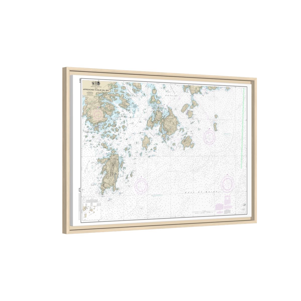 Chart 13313 Approaches to Blue Hill Bay - NOAA Nautical Chart Floating Frame Canvas | 30" x 20" | 36" x 24" | 48" x 32" - Natural side