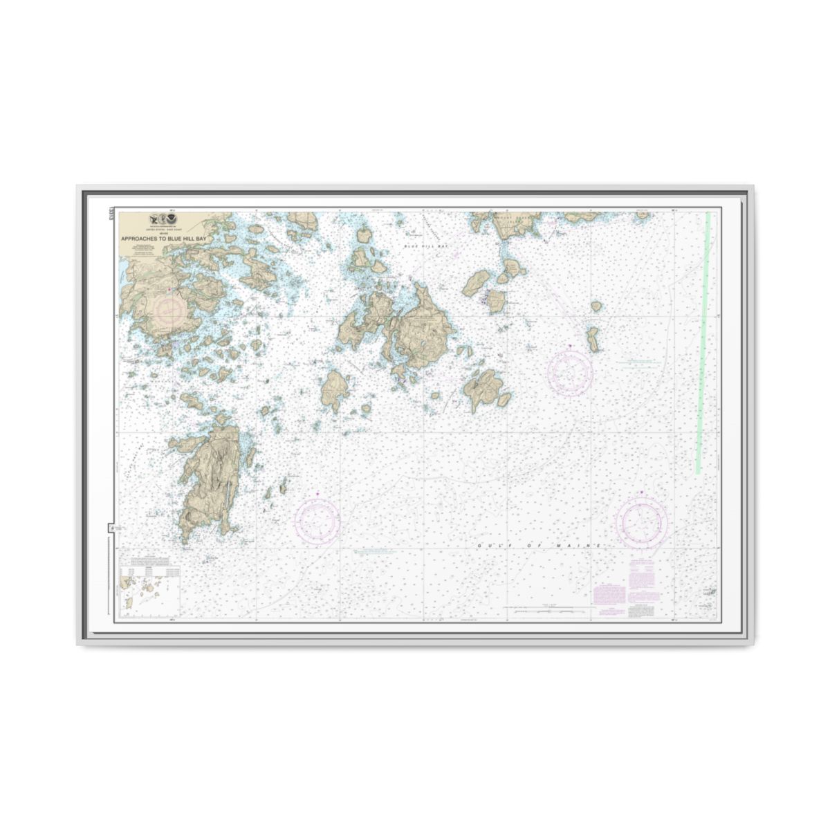 Chart 13313 Approaches to Blue Hill Bay - NOAA Nautical Chart Floating Frame Canvas | 30" x 20" | 36" x 24" | 48" x 32" - White front