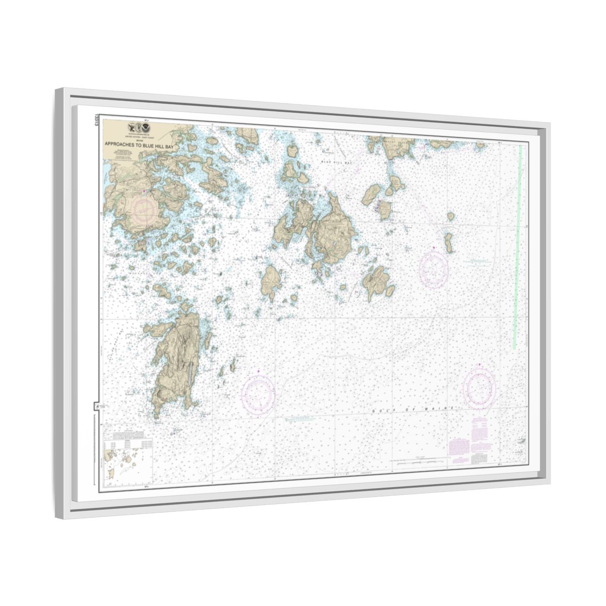 Chart 13313 Approaches to Blue Hill Bay - NOAA Nautical Chart Floating Frame Canvas | 30" x 20" | 36" x 24" | 48" x 32" - White side