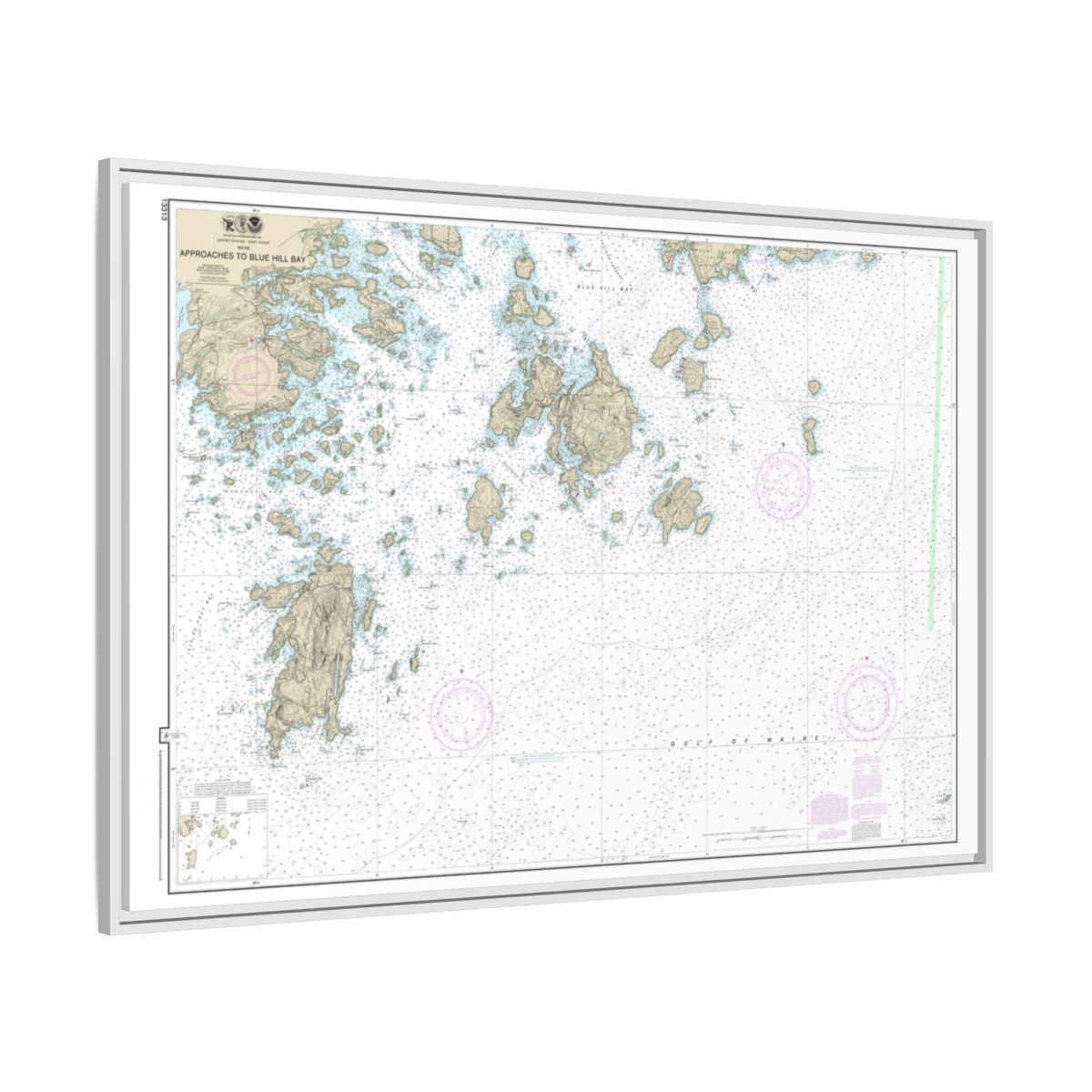 Chart 13313 Approaches to Blue Hill Bay - NOAA Nautical Chart Floating Frame Canvas | 30" x 20" | 36" x 24" | 48" x 32" - White side