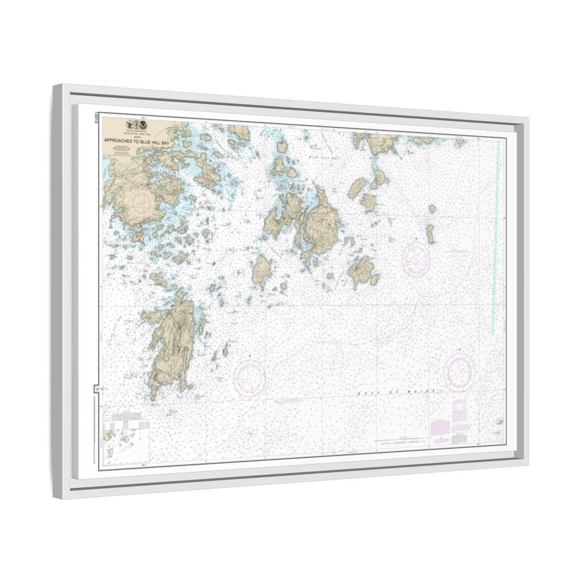 Chart 13313 Approaches to Blue Hill Bay - NOAA Nautical Chart Floating Frame Canvas | 30" x 20" | 36" x 24" | 48" x 32" - White side