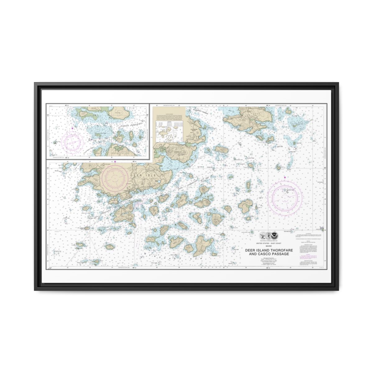Chart 13315 Deer Island Thorofare and Casco Passage - NOAA Nautical Chart Floating Frame Canvas | 30" x 20" | 36" x 24" | 48" x 32" - Black front
