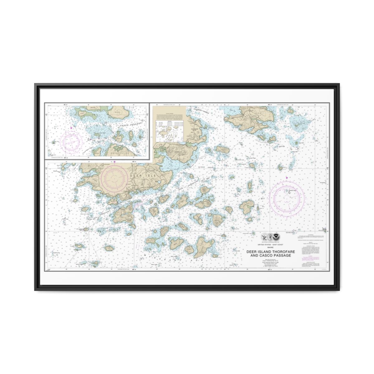 Chart 13315 Deer Island Thorofare and Casco Passage - NOAA Nautical Chart Floating Frame Canvas | 30" x 20" | 36" x 24" | 48" x 32" - Black front