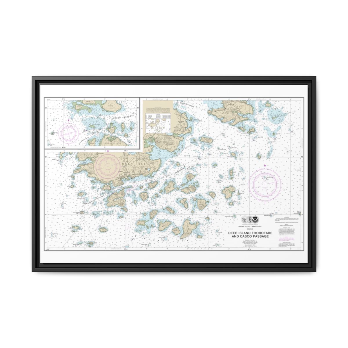 Chart 13315 Deer Island Thorofare and Casco Passage - NOAA Nautical Chart Floating Frame Canvas | 30" x 20" | 36" x 24" | 48" x 32" - Black front