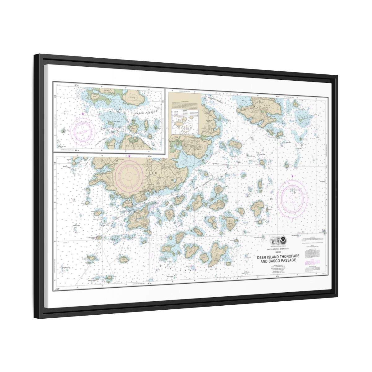 Chart 13315 Deer Island Thorofare and Casco Passage - NOAA Nautical Chart Floating Frame Canvas | 30" x 20" | 36" x 24" | 48" x 32" - Black side