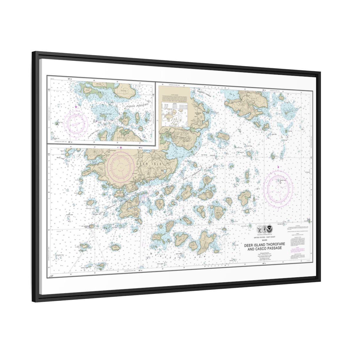 Chart 13315 Deer Island Thorofare and Casco Passage - NOAA Nautical Chart Floating Frame Canvas | 30" x 20" | 36" x 24" | 48" x 32" - Black side