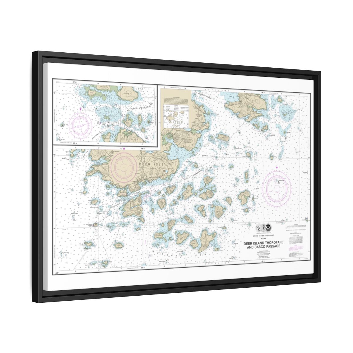 Chart 13315 Deer Island Thorofare and Casco Passage - NOAA Nautical Chart Floating Frame Canvas | 30" x 20" | 36" x 24" | 48" x 32" - Black side