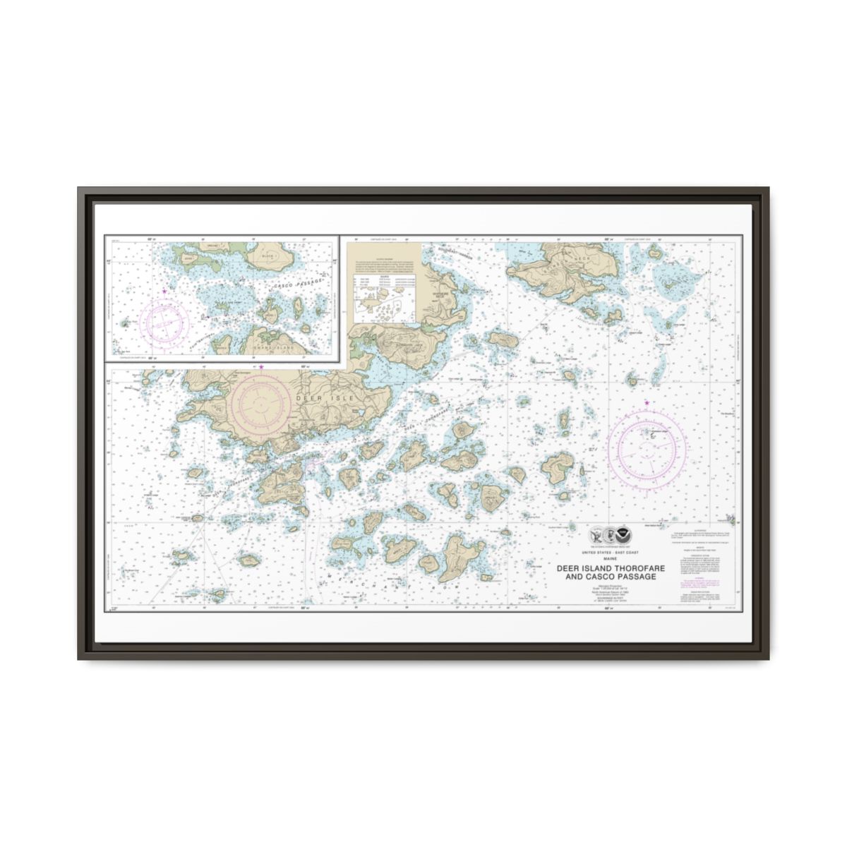 Chart 13315 Deer Island Thorofare and Casco Passage - NOAA Nautical Chart Floating Frame Canvas | 30" x 20" | 36" x 24" | 48" x 32" - Espresso front