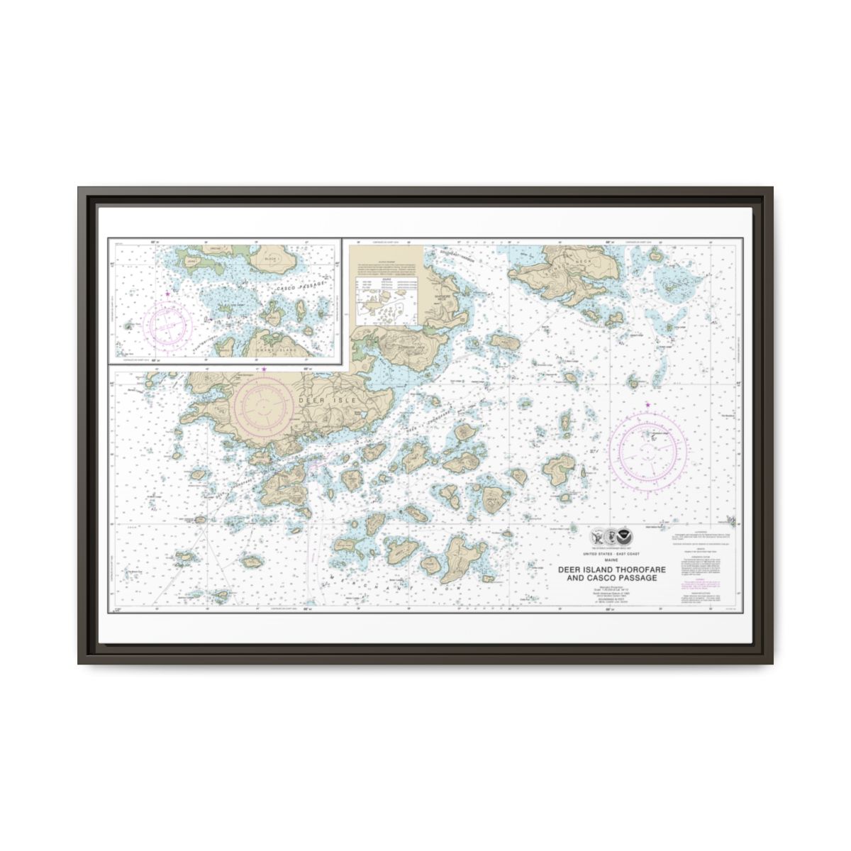 Chart 13315 Deer Island Thorofare and Casco Passage - NOAA Nautical Chart Floating Frame Canvas | 30" x 20" | 36" x 24" | 48" x 32" - Espresso front