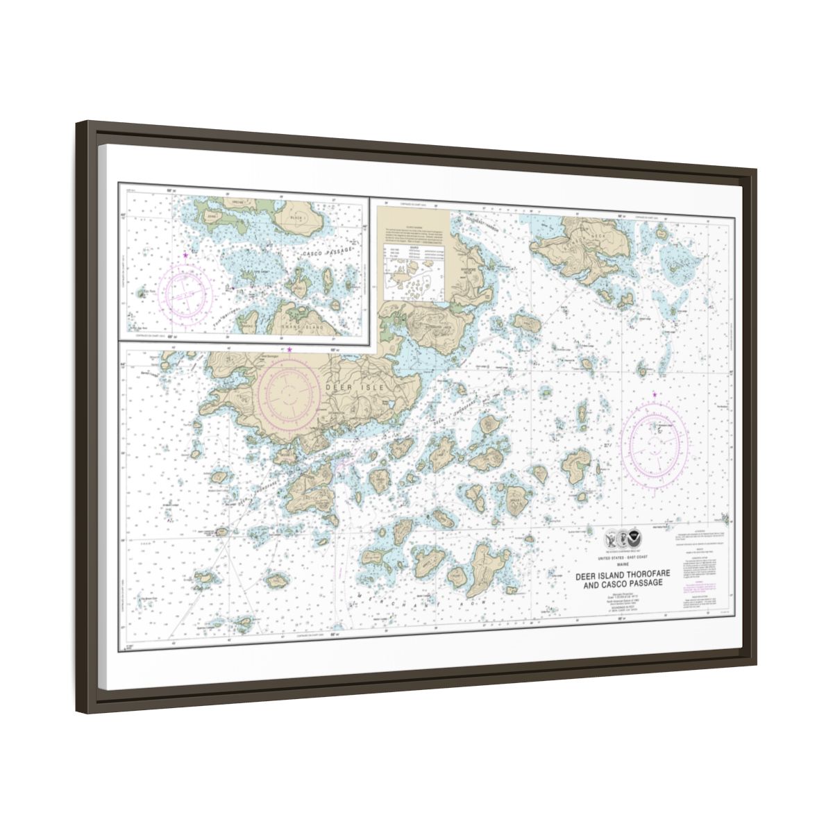 Chart 13315 Deer Island Thorofare and Casco Passage - NOAA Nautical Chart Floating Frame Canvas | 30" x 20" | 36" x 24" | 48" x 32" - Espresso side
