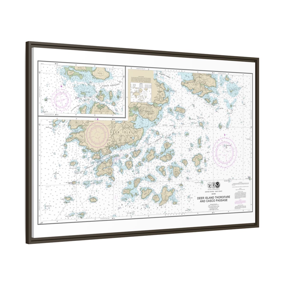 Chart 13315 Deer Island Thorofare and Casco Passage - NOAA Nautical Chart Floating Frame Canvas | 30" x 20" | 36" x 24" | 48" x 32" - Espresso side