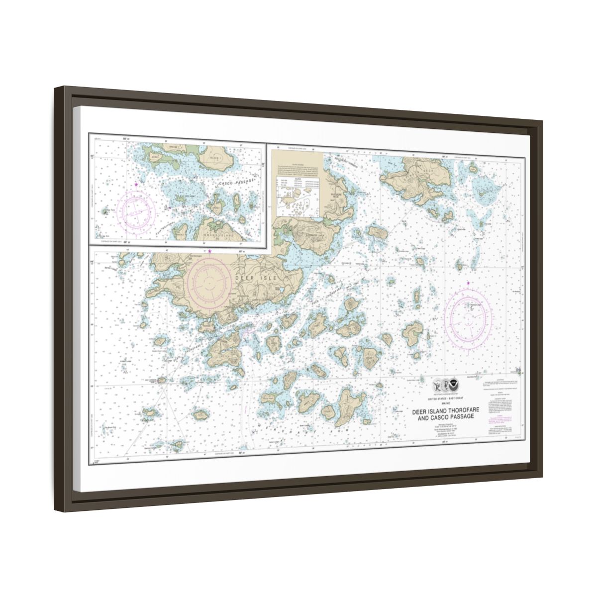 Chart 13315 Deer Island Thorofare and Casco Passage - NOAA Nautical Chart Floating Frame Canvas | 30" x 20" | 36" x 24" | 48" x 32" - Espresso side