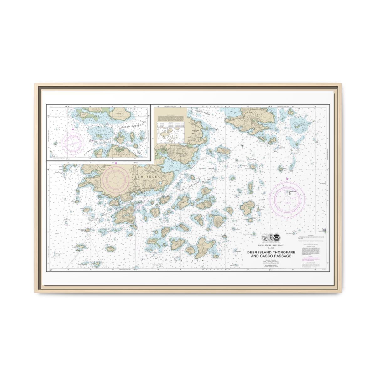 Chart 13315 Deer Island Thorofare and Casco Passage - NOAA Nautical Chart Floating Frame Canvas | 30" x 20" | 36" x 24" | 48" x 32" - Natural front