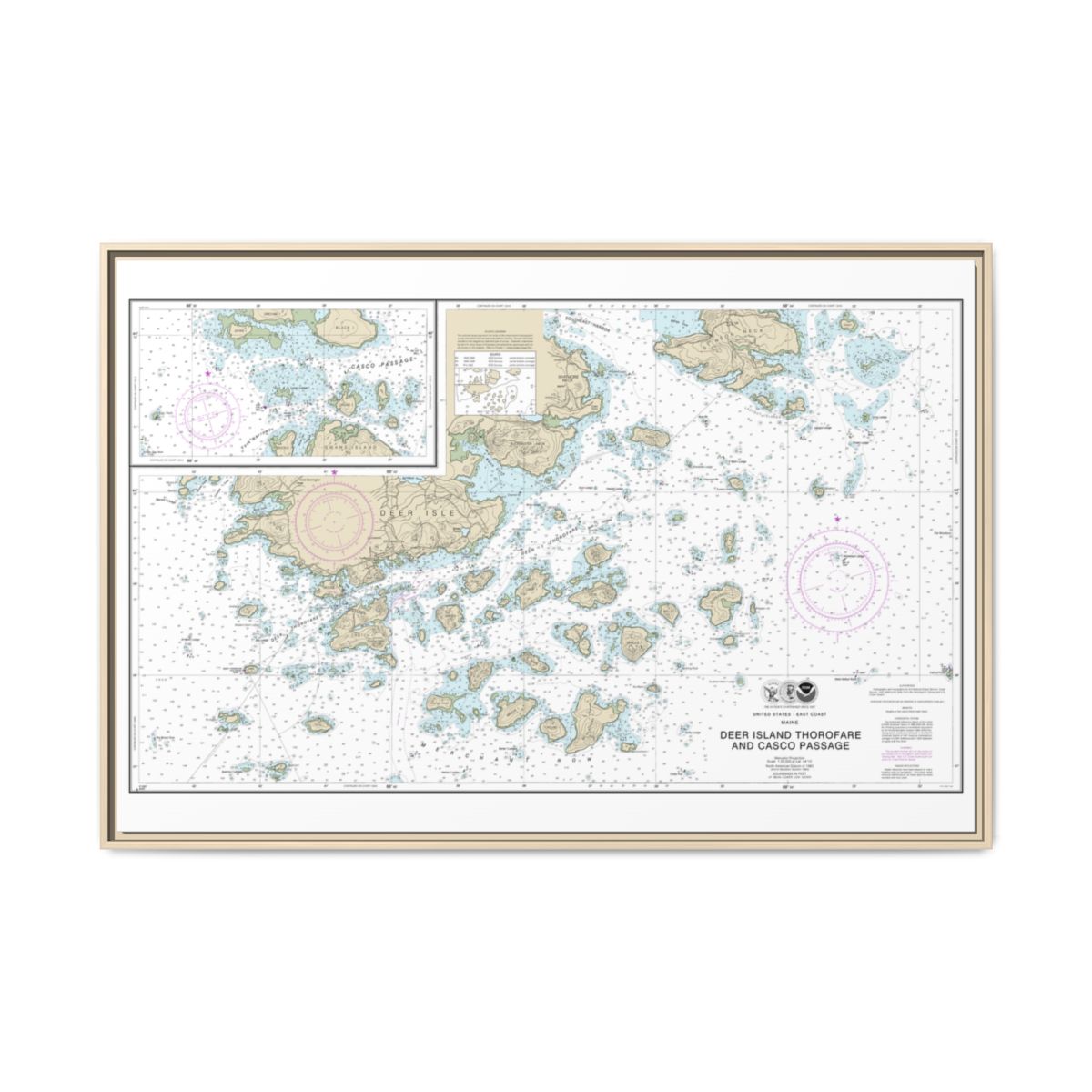 Chart 13315 Deer Island Thorofare and Casco Passage - NOAA Nautical Chart Floating Frame Canvas | 30" x 20" | 36" x 24" | 48" x 32" - Natural front
