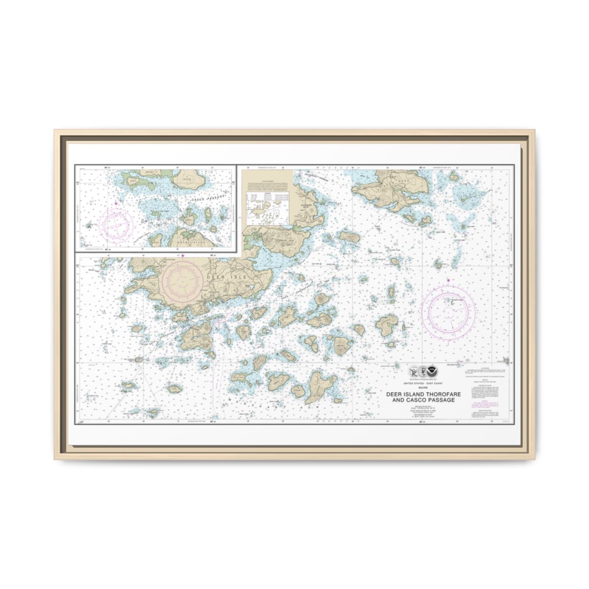Chart 13315 Deer Island Thorofare and Casco Passage - NOAA Nautical Chart Floating Frame Canvas | 30" x 20" | 36" x 24" | 48" x 32" - Natural front